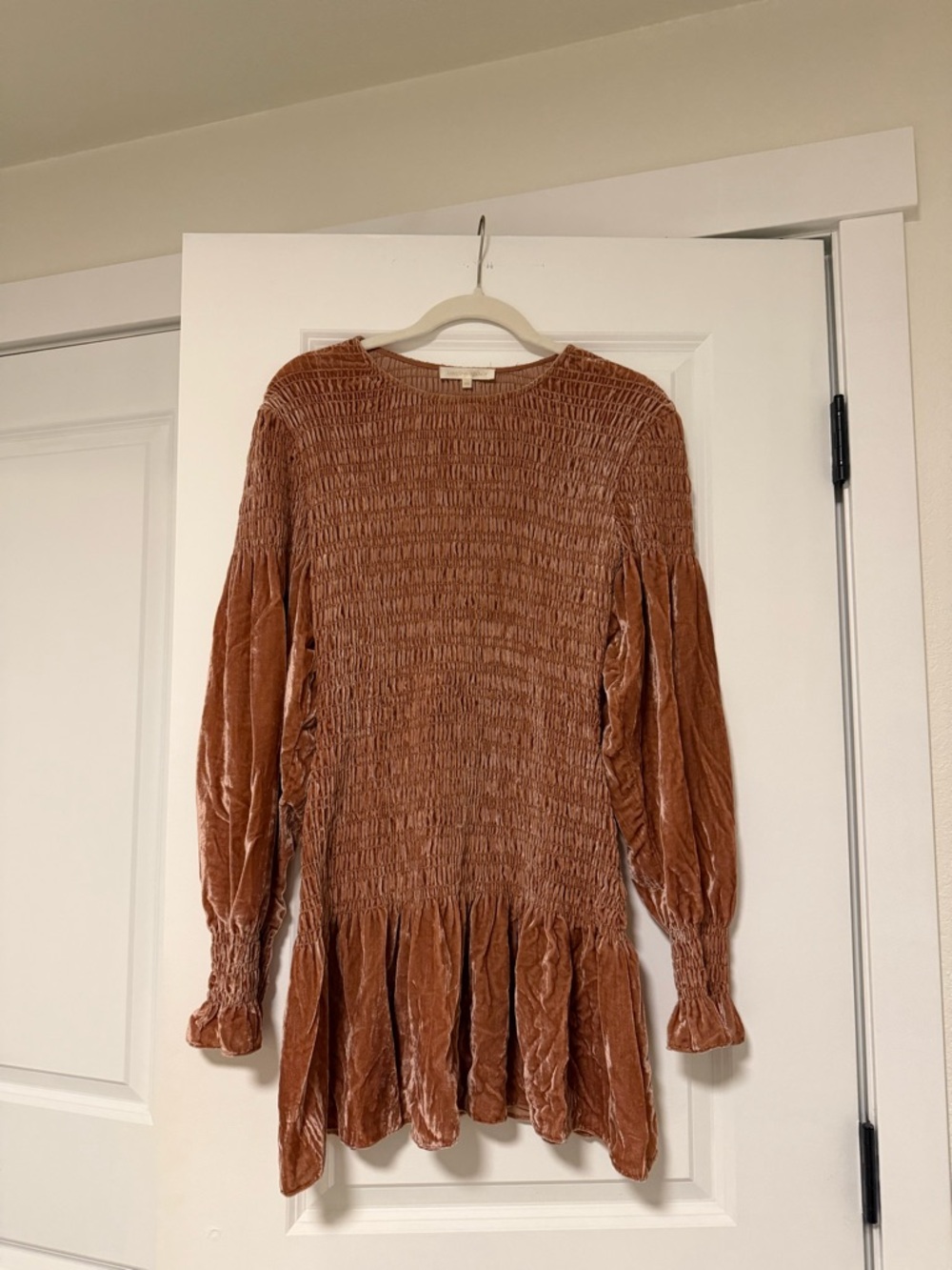 LoveShackFancy Velvet Long-Sleeve Mini Dress